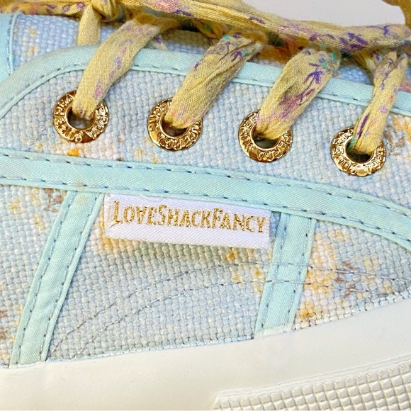 SUPERGA LOVESHACKFANCY 2750 blue yellow white floral print lace up sneaker shoe - Picture 7 of 11